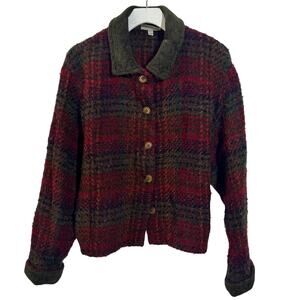 Wave of the Irish Wool Blend Plaid Sweater Jacket Women M Button Up Cabincore